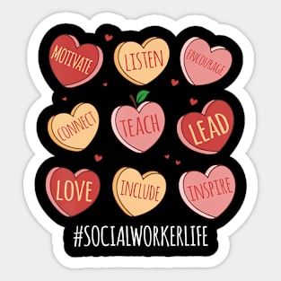 Retro Hearts School Social Worker Life Funny Valentines Day Sticker